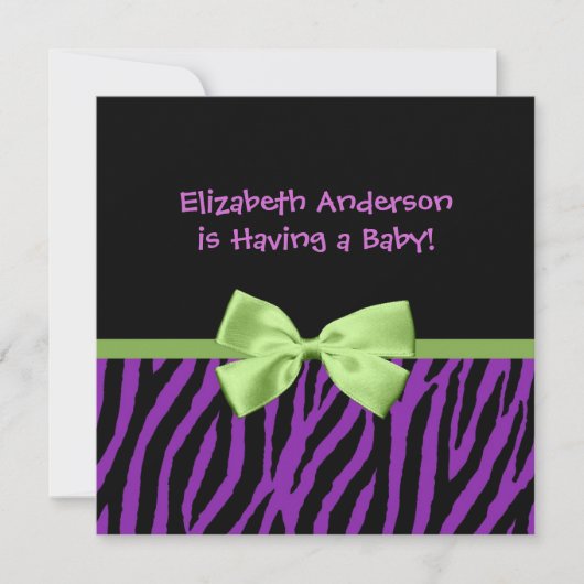 Trendy Paarse Zebra print en lint Baby shower Kaart (Voorkant)