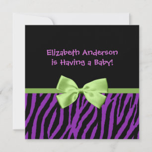 Trendy Paarse Zebra print en lint Baby shower Kaart