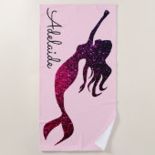 Trendy Paarse zeemeermin silhouet | Gepersonalisee Strandlaken (Voorkant)