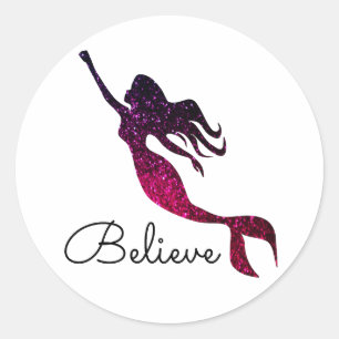 Trendy Paarse Zeemeermin Silhouet Graphic Geloof Ronde Sticker