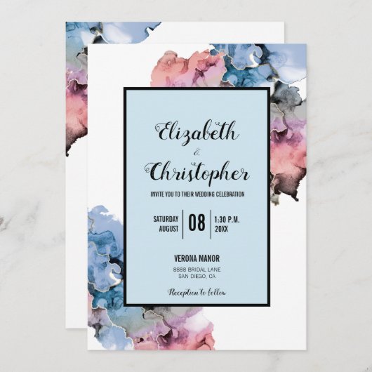 Trendy Paint Splash Navy Roze Abstract Modern Kaart (Voorkant / Achterkant)