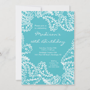 Trendy Paisley Sweet Sixteen Birthday Invitation Kaart