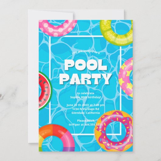 Trendy Palm Springs Pool Party Verjaardag Kaart (Voorkant)