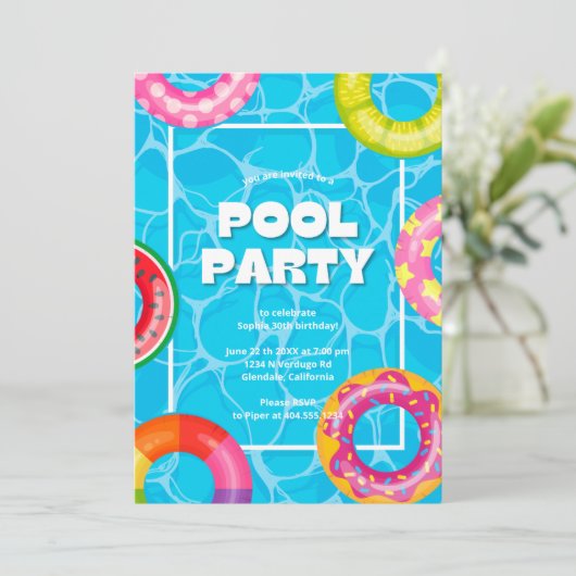 Trendy Palm Springs Pool Party Verjaardag Kaart (Staand voorkant)