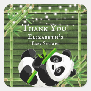Trendy Panda Beer Bamboo Baby shower Dank u wel Vierkante Sticker