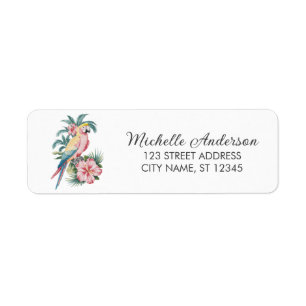 Trendy papegaai en Hibisc retour adreslabel Etiket