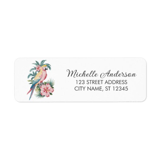 Trendy papegaai en Hibisc retour adreslabel Etiket (Voorkant)