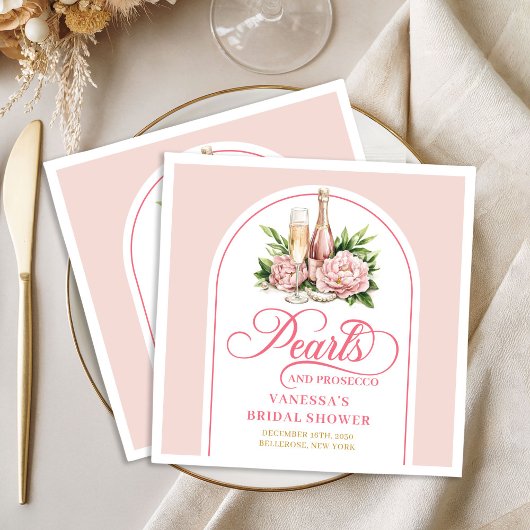 Trendy parels en prosecco servetten met eigen naam