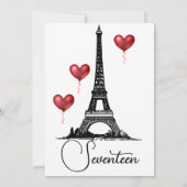 Trendy Paris, Eiffeltoren, Rode ballonnen, Birthda Kaart (Achterkant)