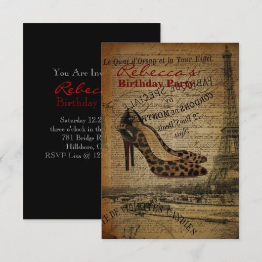 trendy parisian girly stiletto - verjaardagskaart kaart (Voorkant / Achterkant)