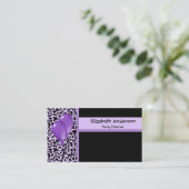 Trendy Party Planner Paars en Black Leopard Visitekaartje (Staand voorkant)