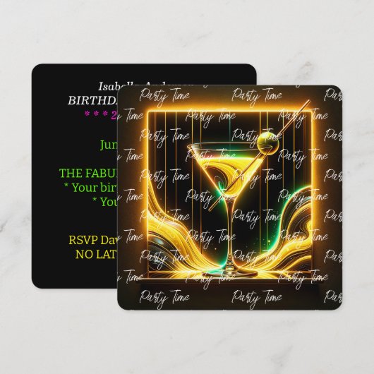 Trendy Party Time Neon gepersonaliseerd Kaart (Voorkant / Achterkant)