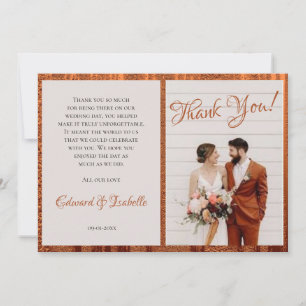 Trendy Passen getrouwd Wedding Photo Faux Copper L Bedankkaart