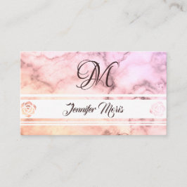 Trendy pasta marmer roze beige met monogram visitekaartje