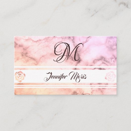 Trendy pasta marmer roze beige met monogram visitekaartje (Voorkant)