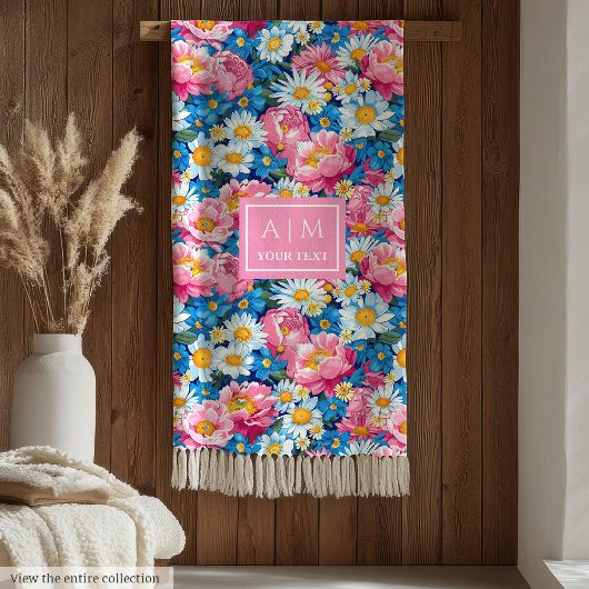 Trendy pastel blauw en roze preppy monogram fleece