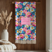 Trendy pastel blauw en roze preppy monogram fleece deken