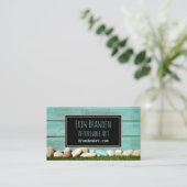 Trendy Pastel Blauwgroen Aqua Rocks & Wood Artsy D Visitekaartje (Staand voorkant)