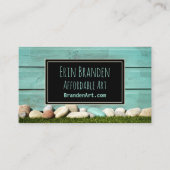 Trendy Pastel Blauwgroen Aqua Rocks & Wood Artsy D Visitekaartje (Voorkant)