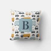 Trendy pastel blue Baby Monogram Car Pattern Kussen (Voorkant)