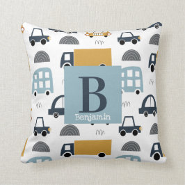 Trendy pastel blue Baby Monogram Car Pattern Kussen