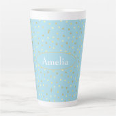 Trendy Pastel Blue Gold Confetti Stippen Latte Mok (Voorkant)