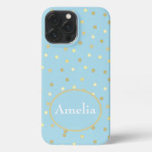Trendy Pastel Blue Gold Confetti Stippen op maat iPhone Hoesje (Achterkant)