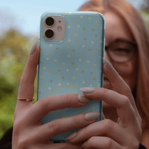 Trendy Pastel Blue Gold Confetti Stippen op maat iPhone 13 Pro Max Hoesje