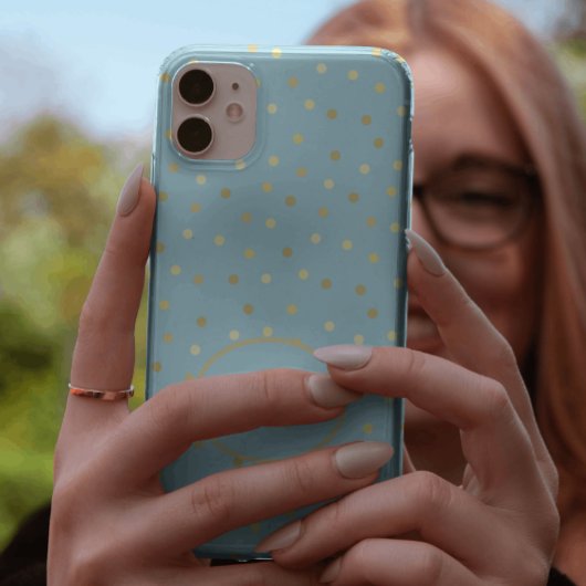 Trendy Pastel Blue Gold Confetti Stippen op maat iPhone Hoesje