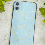 Trendy Pastel Blue Gold Confetti Stippen op maat iPhone Hoesje