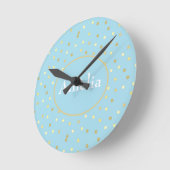 Trendy Pastel Blue Gold Confetti Stippen  Ronde Klok (Hoek)