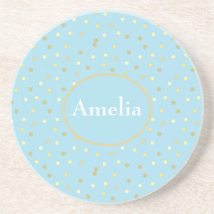 Trendy Pastel Blue Gold Confetti Stippen Zandsteen Onderzetter