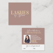 Trendy pastel bruin goud wimpers chique script let vierkante visitekaartje (Voorkant / Achterkant)