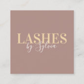 Trendy pastel bruin goud wimpers chique script let vierkante visitekaartje (Voorkant)