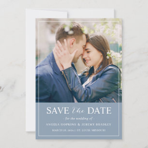 Trendy Pastel Dusty Blue Color Eenvoudig afbeeldin Save The Date