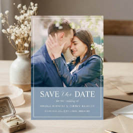 Trendy Pastel Dusty Blue Color Eenvoudig afbeeldin Save The Date