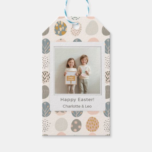 Trendy Pastel Easter Photo | Personalized Cadeaulabel (Voorkant)