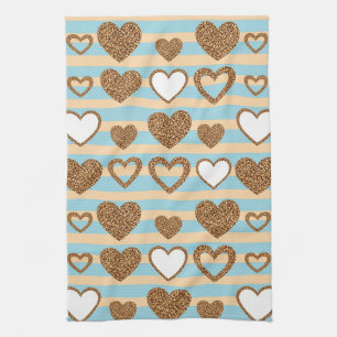 Trendy Pastel Hart Streep met Gouden Details Theedoek
