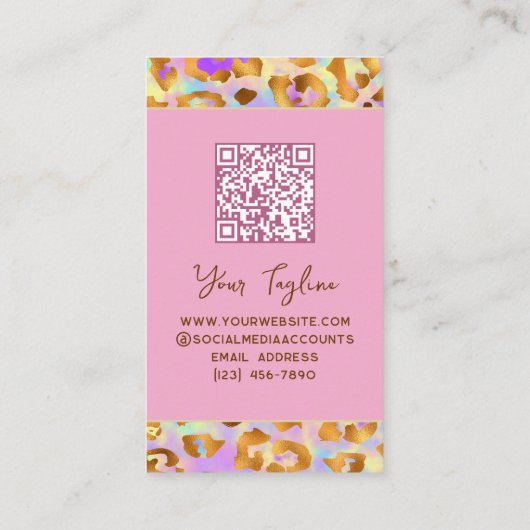 Trendy Pastel Modern Gold Leopard Print QR Code Visitekaartje (Achterkant)