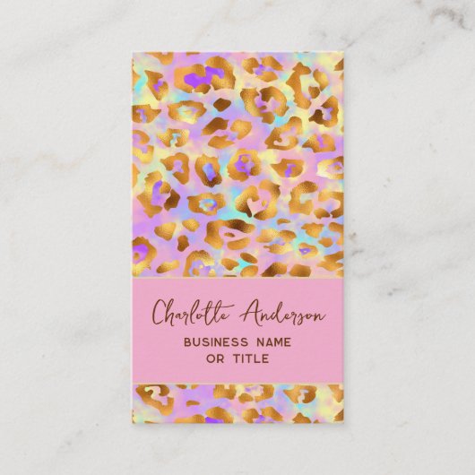 Trendy Pastel Modern Gold Leopard Print QR Code Visitekaartje (Voorkant)