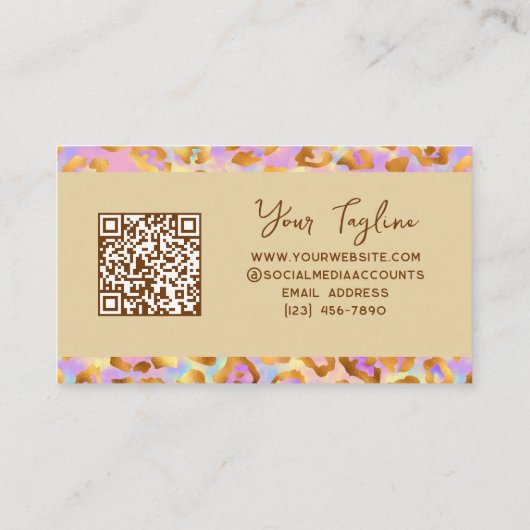 Trendy Pastel Modern Gold Leopard Print QR Code Visitekaartje (Achterkant)