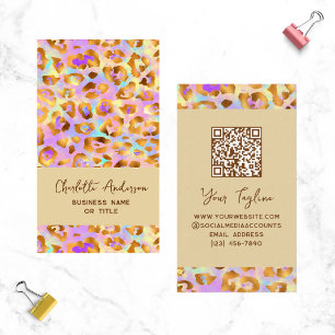 Trendy Pastel Modern Gold Leopard Print QR Code Visitekaartje