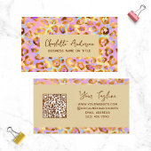 Trendy Pastel Modern Gold Leopard Print QR Code Visitekaartje