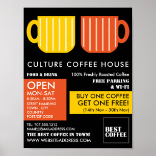 Trendy Pastel Mok Icons Barista, Café, Coffeehouse Poster