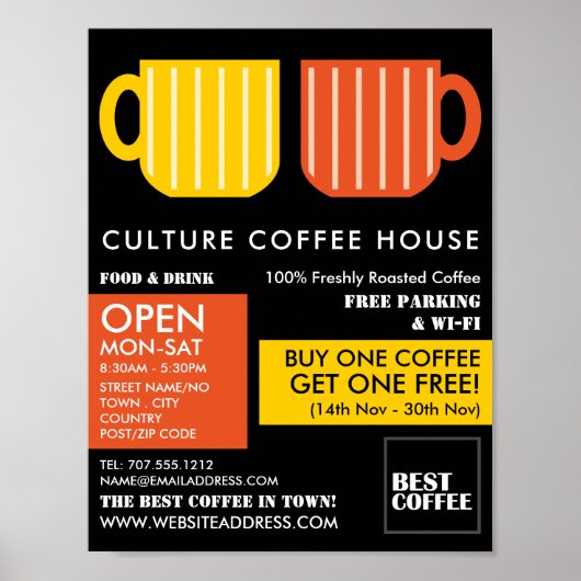 Trendy Pastel Mok Icons Barista, Café, Coffeehouse Poster (Voorkant)