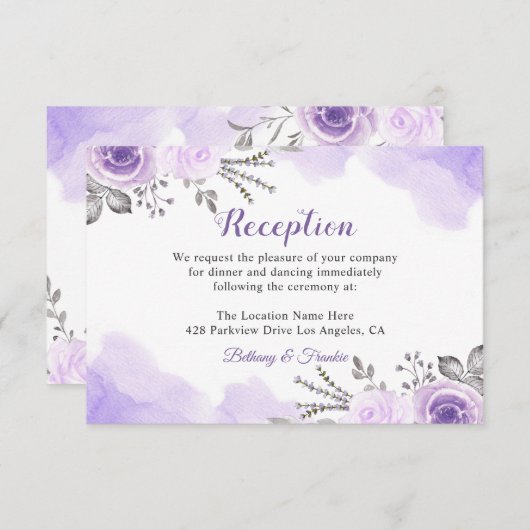 Trendy Pastel Paarse Bloemrijke Chic Trouwreceptie Informatiekaartje (Voorkant / Achterkant)