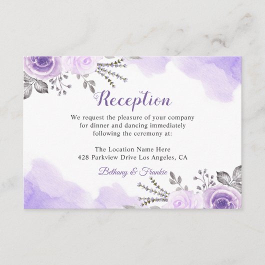 Trendy Pastel Paarse Bloemrijke Chic Trouwreceptie Informatiekaartje (Voorkant)