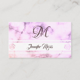 Trendy Pastel Paarse Marmer met Elegant Monogram Visitekaartje