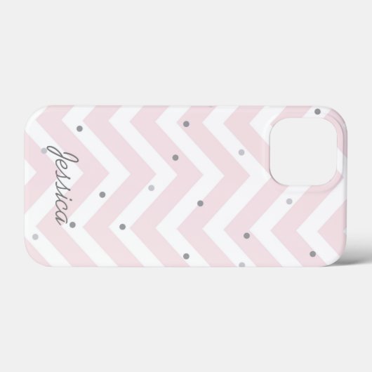 Trendy Pastel Pink Chevron Dotty Personalised Case-Mate iPhone Case (Achterkant (horizontaal))