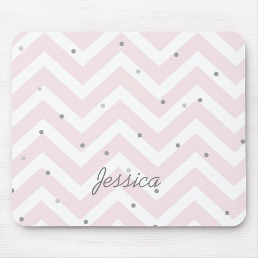 Trendy Pastel Pink Chevron Dotty Personalised Muismat (Voorkant)